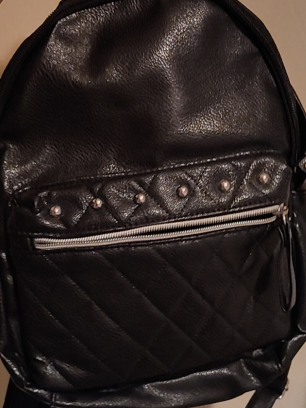 Black Quilted Women’s Backpack with Stud Detail